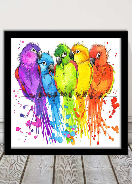 framed picture wall art colourful parrots painting vibrant colours modern