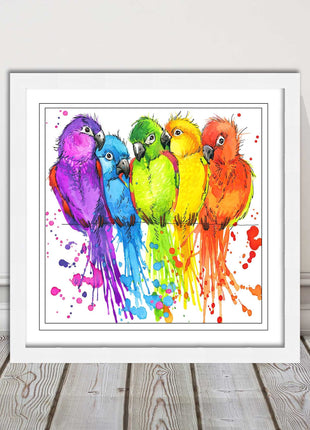 framed picture wall art colourful parrots painting vibrant colours modern