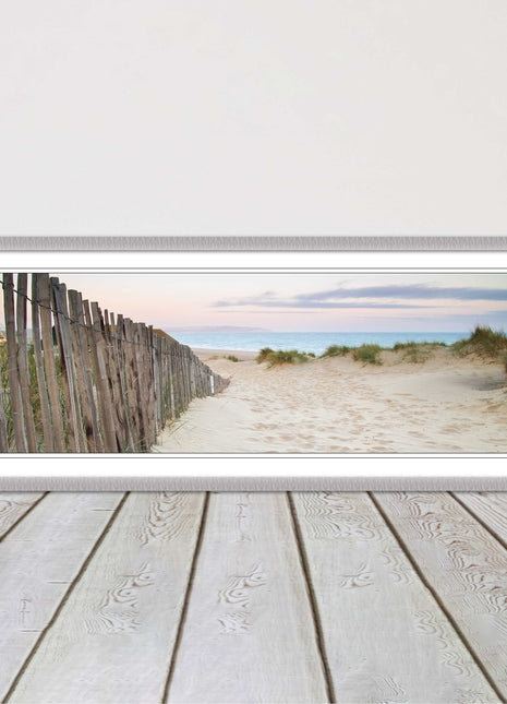 Sand dunes at sunrise. Panoramic framed picture print, beach/coastal scene