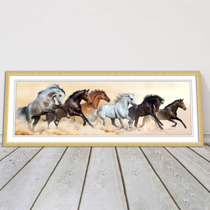 Wild Horses painting. Panoramic framed picture print. A choice of frames.