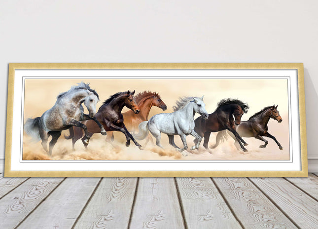 Wild Horses painting. Panoramic framed picture print. A choice of frames.