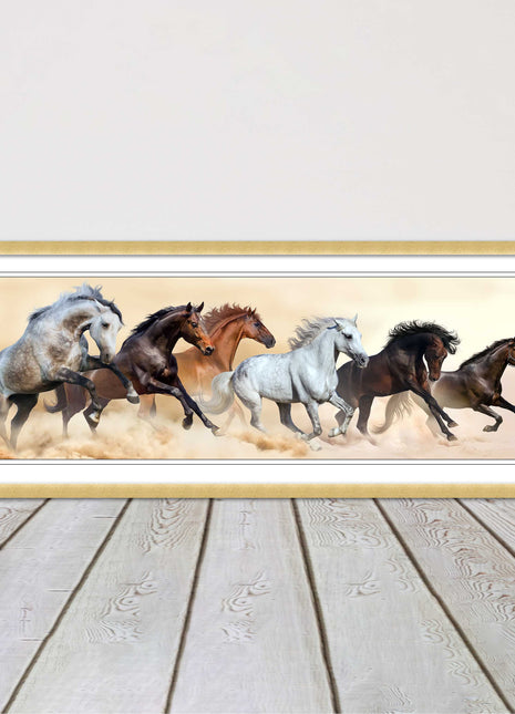 Wild Horses painting. Panoramic framed picture print. A choice of frames.