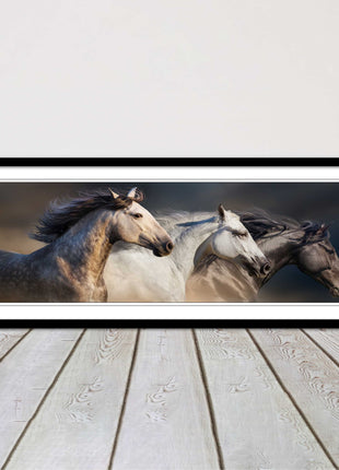 Wild Horses galloping Panoramic framed picture print A choice of picture frames.