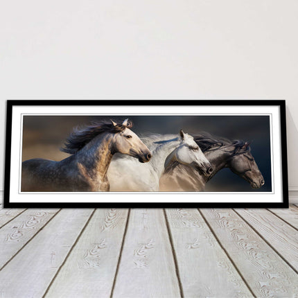 Wild Horses galloping Panoramic framed picture print A choice of picture frames.