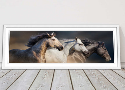 Wild Horses galloping Panoramic framed picture print A choice of picture frames.