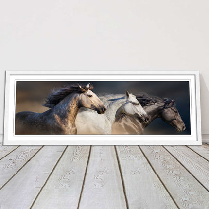 Wild Horses galloping Panoramic framed picture print A choice of picture frames.