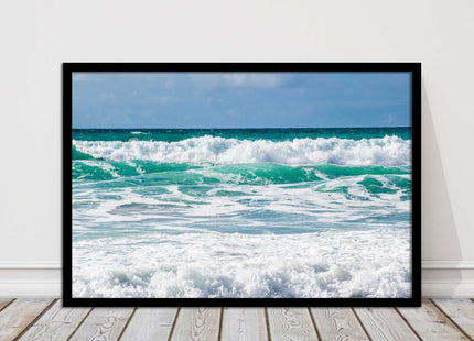cornish waves tropical blue colours framed picture picutre print landscape