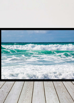 cornish waves tropical blue colours framed picture picutre print landscape