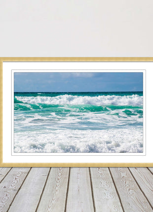 cornish waves tropical blue colours framed picture picutre print landscape