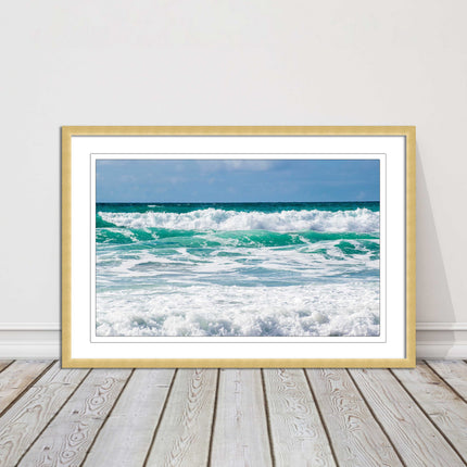cornish waves tropical blue colours framed picture picutre print landscape
