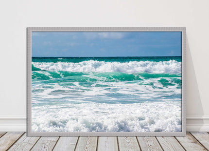 cornish waves tropical blue colours framed picture picutre print landscape