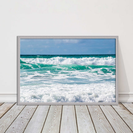 cornish waves tropical blue colours framed picture picutre print landscape