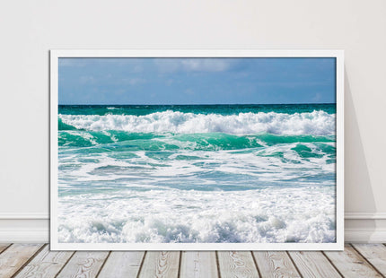 cornish waves tropical blue colours framed picture picutre print landscape