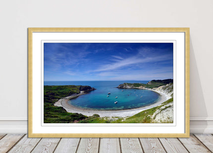 Lulworth Cove, Jurassic coast. Sea view. Framed picture print choice of colours
