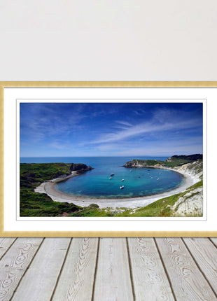 Lulworth Cove, Jurassic coast. Sea view. Framed picture print choice of colours