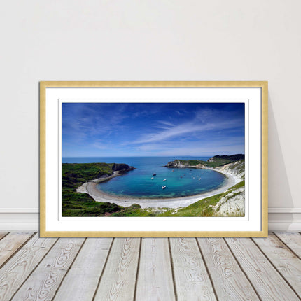Lulworth Cove, Jurassic coast. Sea view. Framed picture print choice of colours