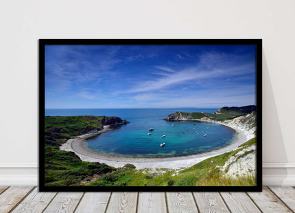 Lulworth Cove, Jurassic coast. Sea view. Framed picture print choice of colours