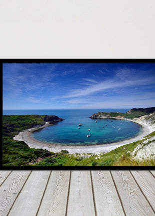 Lulworth Cove, Jurassic coast. Sea view. Framed picture print choice of colours