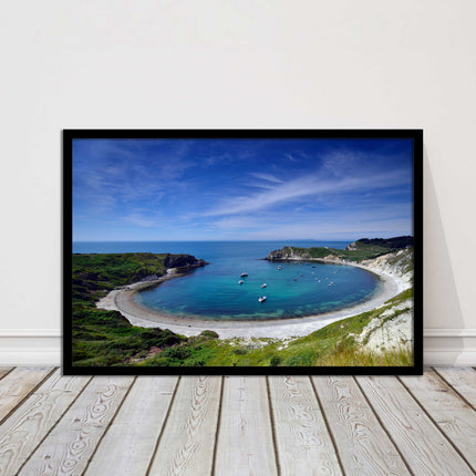 Lulworth Cove, Jurassic coast. Sea view. Framed picture print choice of colours