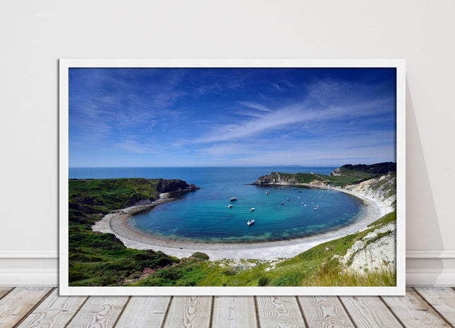Lulworth Cove, Jurassic coast. Sea view. Framed picture print choice of colours