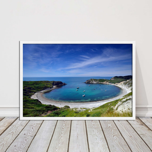 Lulworth Cove, Jurassic coast. Sea view. Framed picture print choice of colours
