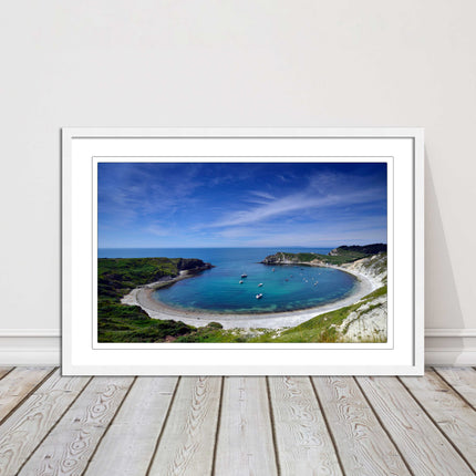Lulworth Cove, Jurassic coast. Sea view. Framed picture print choice of colours