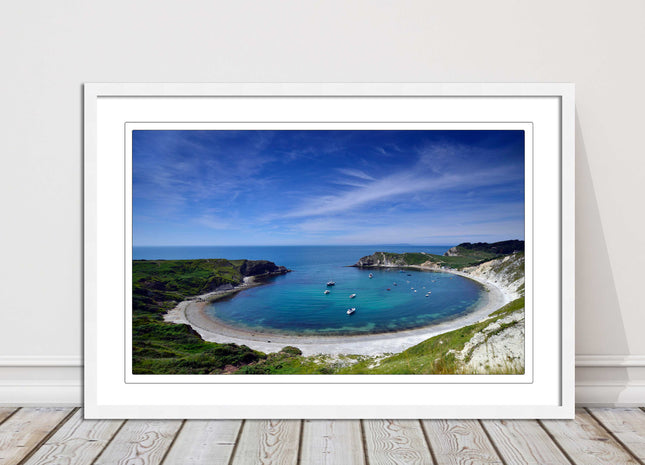 Lulworth Cove, Jurassic coast. Sea view. Framed picture print choice of colours