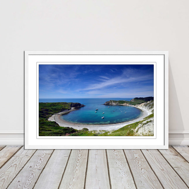 Lulworth Cove, Jurassic coast. Sea view. Framed picture print choice of colours
