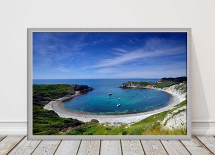 Lulworth Cove, Jurassic coast. Sea view. Framed picture print choice of colours