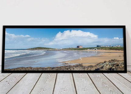 Fistral Beach, Newquay. Panoramic framed picture print, Cornwall beach scene.