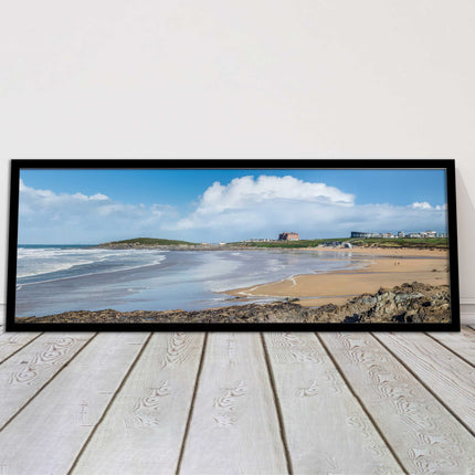 Fistral Beach, Newquay. Panoramic framed picture print, Cornwall beach scene.