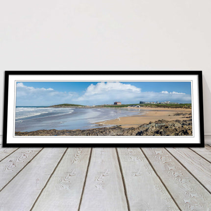 Fistral Beach, Newquay. Panoramic framed picture print, Cornwall beach scene.