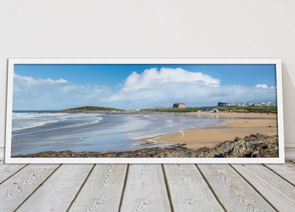 Fistral Beach, Newquay. Panoramic framed picture print, Cornwall beach scene.