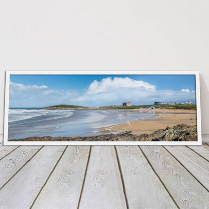 Fistral Beach, Newquay. Panoramic framed picture print, Cornwall beach scene.