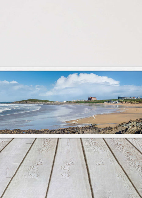 Fistral Beach, Newquay. Panoramic framed picture print, Cornwall beach scene.