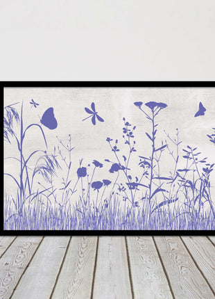Purple Wild flowers and butterfly. Framed picture with choice of frame colours