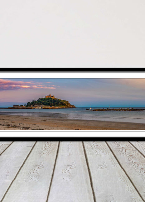 picture frame and print st michaels mount castle in cornwall at sunset wall art