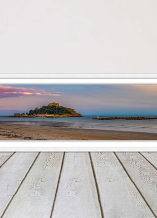 picture frame and print st michaels mount castle in cornwall at sunset wall art