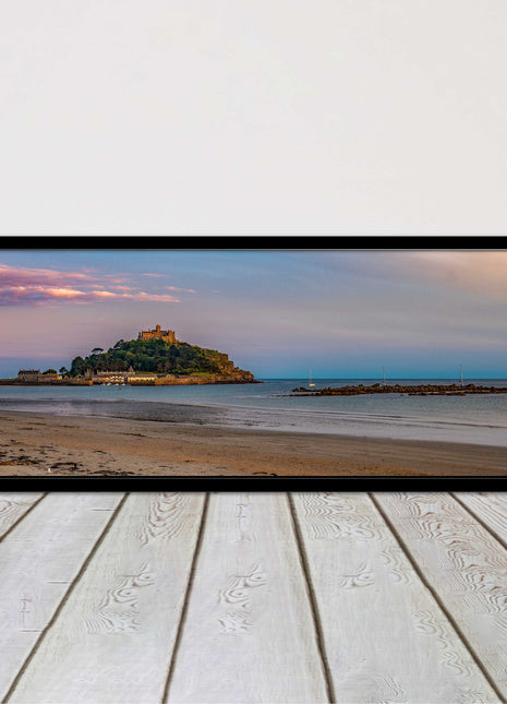 picture frame and print st michaels mount castle in cornwall at sunset wall art