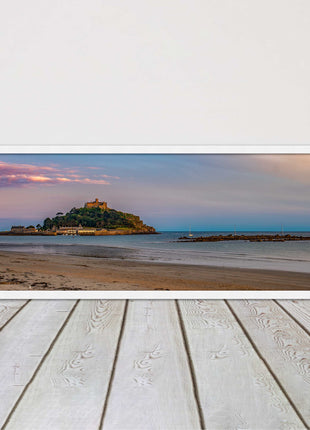 picture frame and print st michaels mount castle in cornwall at sunset wall art