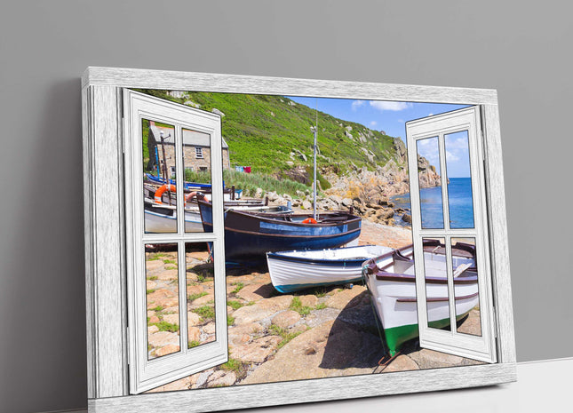 Penberth Cornwall through an open window frame canvas picture print