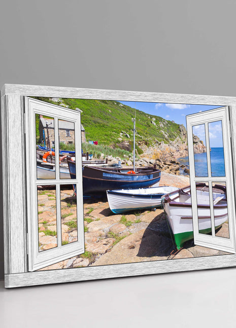Penberth Cornwall through an open window frame canvas picture print