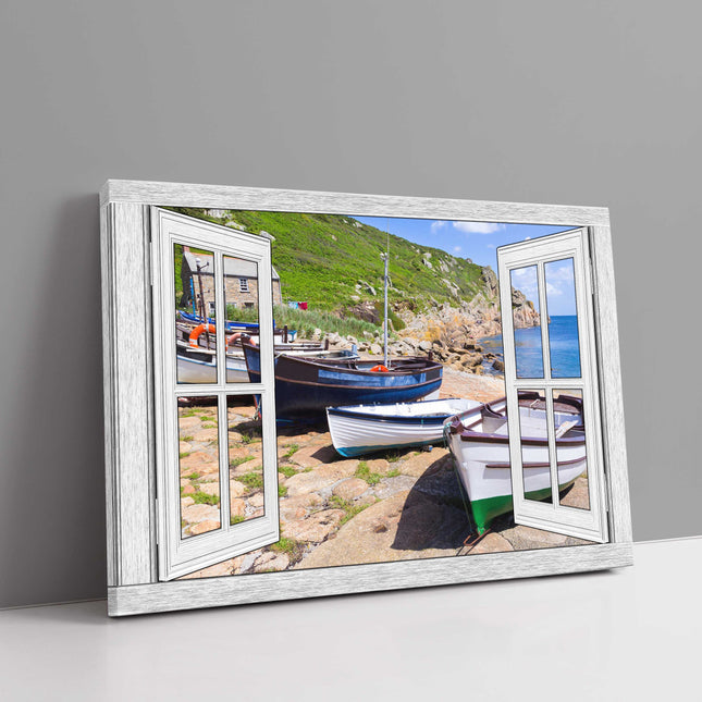 Penberth Cornwall through an open window frame canvas picture print