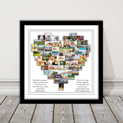 heart shape custom collage my pictures arranged framed picture print wedding