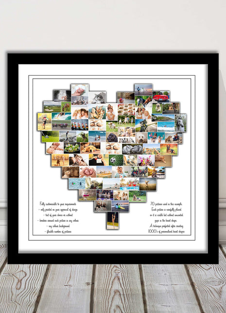 heart shape custom collage my pictures arranged framed picture print wedding