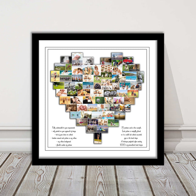 heart shape custom collage my pictures arranged framed picture print wedding