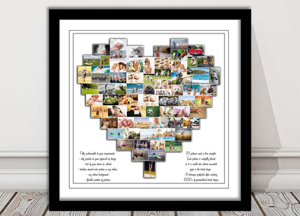 Heart shaped collage customised print photos arranged in heart frame print