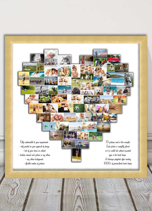 Heart shaped collage customised print photos arranged in heart frame print