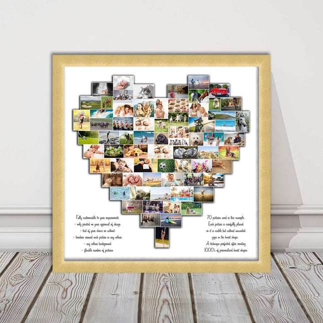 Heart shaped collage customised print photos arranged in heart frame print