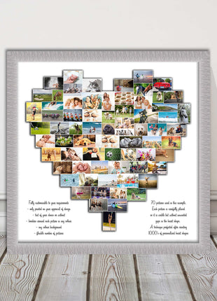 Heart shaped collage customised print photos arranged in heart frame print